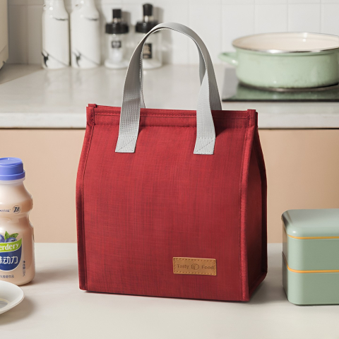 Geanta Termoizolanta Tip Bento Bag Camping Cooler, Aluminiu, 22.5x13x25,5 cm, 3.3 L, Visiniu [1]