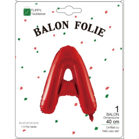 Balon Folie Metalizata Litera A, 40 cm, Umflati cu Heliu sau Aer, Ambalaj Individual, Pai inclus, Rosu [1]