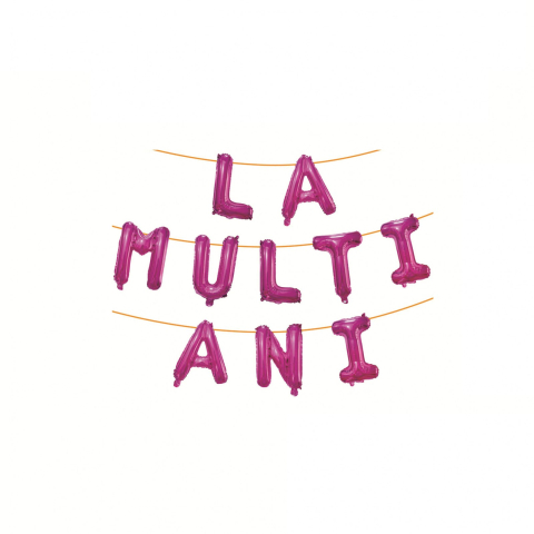 Set 10 Baloane din Folie Metalizata, Figurine Litere, Model La multi ani, Tema Aniversare, 40 cm, Ambalaj Individual, Pai Inclus, Umflare cu Aer sau Heliu, Roz [1]