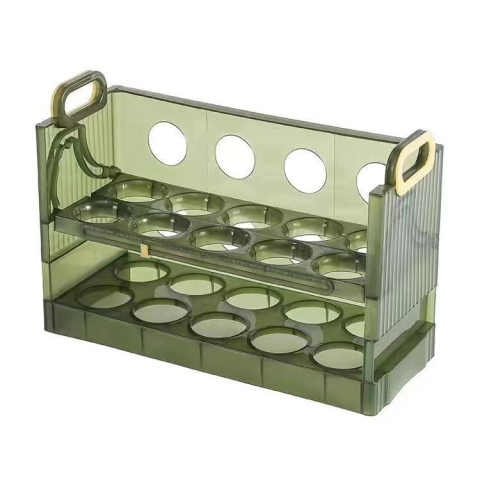 Organizatoare si Depozitare Bucatarie - Suport - Organizator pentru Oua in Frigider, pentru 20 de oua in 2 Straturi, din Plastic 25.5 x 10 x 17 cm, Verde Transparent
