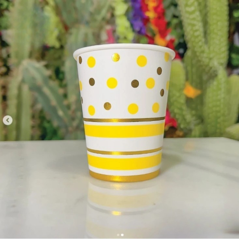 Set 10 Pahare, Imprimeu cu Buline si Dungi, din Carton, 250 ml, 7.5 x 8.5 x 5.2 cm, Galben/Auriu [2]