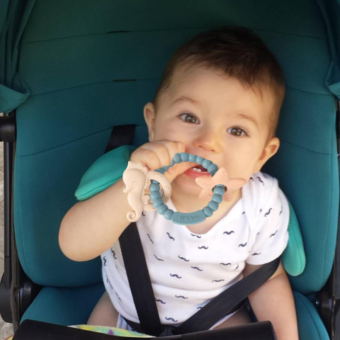 Jucarie Dentitie Bebelusi, Tip Bratara, Model Calut si Stea de Mare, + 3 luni, din Silicon, fara BPA, 8.1 x 8.1 x 1.2 cm, Albastru [4]