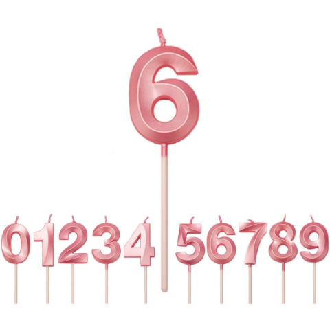 Lumanari si Toppere - Lumanare Cifra 6, Model Diamond, 5 x 3.4 cm, Roz