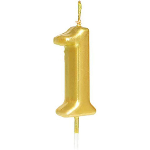 Lumanari si Toppere - Lumanare de Tort, Model Cifra 1, Party, 4.5 x 2.5 cm, din Parafina, Auriu