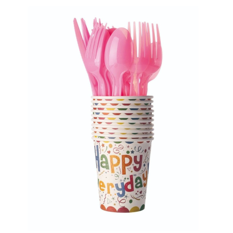 Set 10 Pahare de Carton, Model Happy Everyday, 13 x 7 x 5 cm, Multicolor [1]