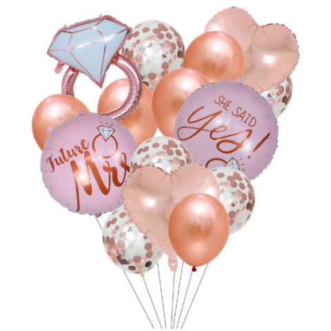 Seturi Baloane Folie - Set 15 baloane pentru Nunta, baloane pentru decor, din folie de aluminiu, 30 x 50 cm, Rose