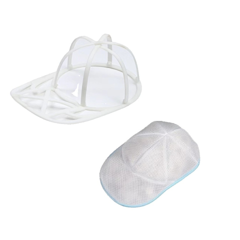 Uscatoare si Standere Haine - Husa de Spalare Sapca, pentru Masina de Spalat, din Poliester, Circumferinta 53 cm, cu Fermoar, cu Suport Sapca, Alb/Albastru