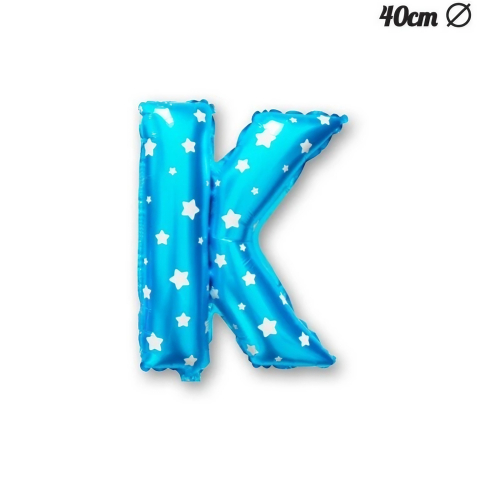 Balon Folie Metalizata Litera K, 40 cm, Cu Imprimeu Stelute, Umflati cu Heliu sau Aer, Ambalaj Individual, Pai inclus, Albastru [2]