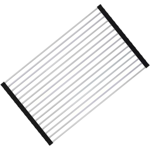 Articole pentru Bucatarie - Covoras de Scurgere pentru Chiuveta Bucatarie, din Otel Inoxidabil, Suport Chiuveta, Pliabil, Antiderapant, Usor de Curatat si de Depozitat, 47x36 cm, 18 Tuburi, Negru