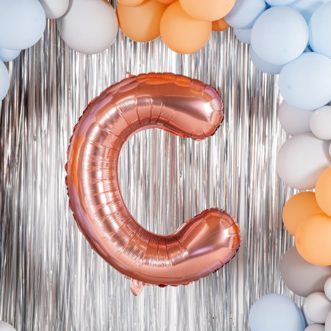 Balon Folie Metalizata Litera C, 80 cm, Umflati cu Heliu sau Aer, Ambalaj Individual, Pai inclus, Rose Gold [6]