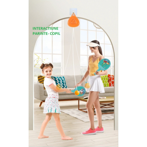 Set Palete pentru Tenis de Masa, pentru Copii, Accesoriu de Agatat Inclus, 2 Mingi, Design Animat, Albastru [4]