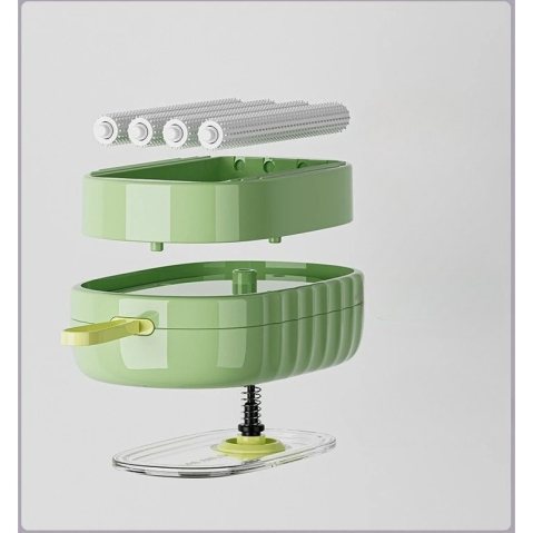 Perie de Spalat Haine, cu Dispenser pentru Detergent, 4 Perii de Curatare, din ABS + PS, Verde [3]