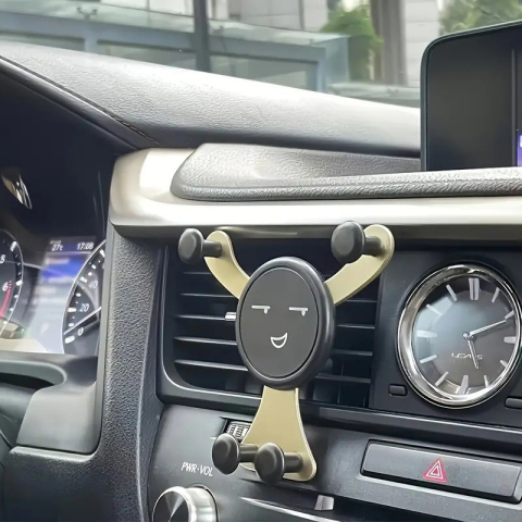 Suport de Telefon, pentru Ventilatie, din ABS si Silicon, 11 x 10 x 4 cm, pentru Telefon 4.0 - 6.0 inch, Model Smiley Face, Auriu [1]