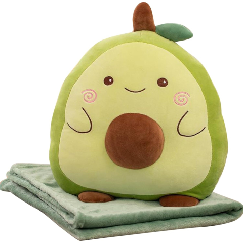 Perne Voiaj, Paturi si Textile - Patura 2in1 pentru Pat sau Canapea, Model Jucarie Avocado cu Spatiu de Depozitare Patura, Microfibra, 1x1.7 m, Verde