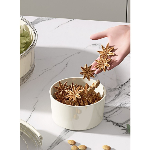 Cutie de Depozitare pentru Alimente, cu 6 Compartimente, pentru Condimente, Fructe, Legume, cu Manere de Prindere, Rotativa 360 de Grade, Inchidere Ermetica, 32x10 cm, Alba [15]