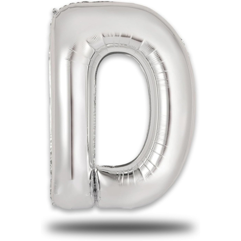 Balon Folie Metalizata Litera D, 40 cm, Umflati cu Heliu sau Aer, Ambalaj Individual, Pai inclus, Argintiu [8]