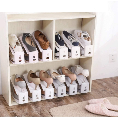 Suport pentru Pantofi, din Plastic, Reglabil, 2 Niveluri, 27 x 10 x 20 cm, Alb [4]