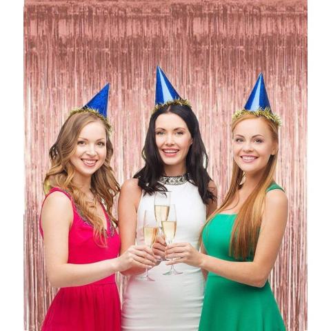 Perdea Franjurata, Model Decor Petrecere, pentru Fundal de Poze, Amenajare Colorata a Petrecerii, Dimensiune 100x200 cm, Roz Auriu [3]