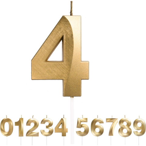 Lumanare Cifra 4, Model Diamond, 5 x 3.4 cm, Auriu [2]