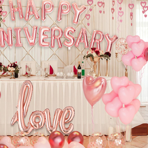 Set Baloane din Folie Metalizata, Model Happy Anniversary, Litere de 40 cm, Baloane Party, Ambalaj Individual, Pai Inclus, Umflare cu Aer sau Heliu, Roz [7]