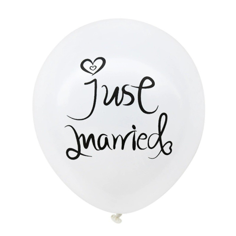 Set 10 Baloane din Latex, Model Party Casatorie, Mr&amp;Mrs Just Married, 2.8 g, 30 cm, Alb/Negru [3]