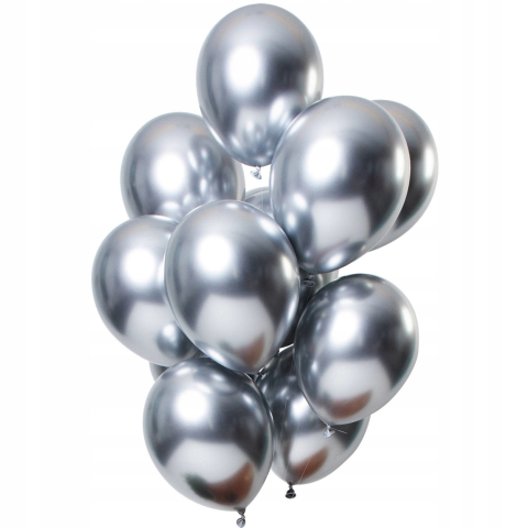 Baloane Latex - Set 10 Baloane din Latex Chrome, Model Party, 13 cm, Silver, 1 g