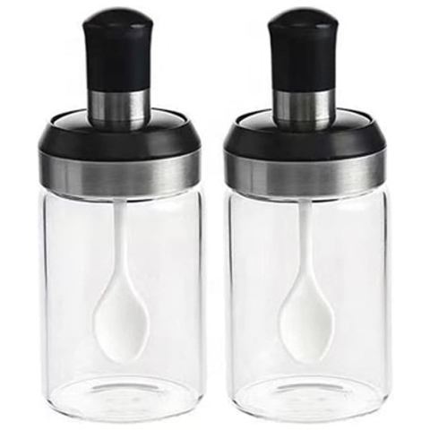 Sticle si Borcane de Ulei de Masline, Dozator Set 4 Bucati, 2 Sticle cu Dispenser 500 ml/buc, 2 Borcane pentru Condimente cu Capac si Lingura 120ml/buc, Transparent [3]