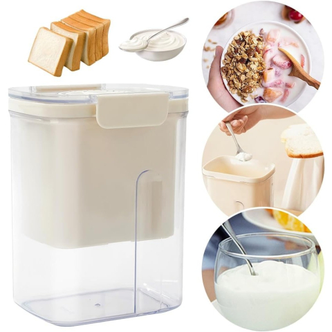 Kit Presa Pentru Branza, Filtru de Iaurt, Strecuratoare de Iaurt Grecesc, Filtru de lapte, 18x9.7x13 cm, Lingura Alba 20x1.6 cm, Alb [6]