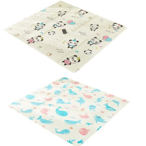 Articole pentru Copii - Covoras de Joaca pentru Copii Termic cu 2 Fete, Model Ursule?i si Delfini, cu Spuma, Impermeabil, Antiderapant, 200cm x 180cm x 1cm