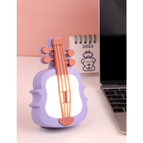 Lampa de Veghe, cu Protectie pentru Ochi, Model Violina, Lumina Calda, Incarcare USB, ABS, 14.3x5x9.9 cm, Mov/ Portocaliu [3]