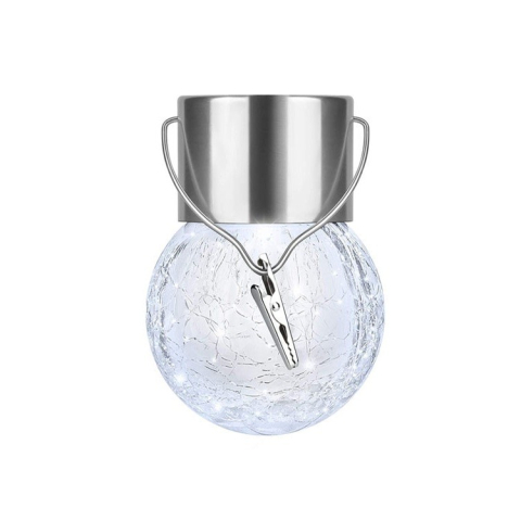 Solare - Lampa Solara LED, Tip Candelabru Mic, Cu Bila Din Sticla Crapata, Exterioara, Impermeabila, Iluminare 6-12 H, Alb