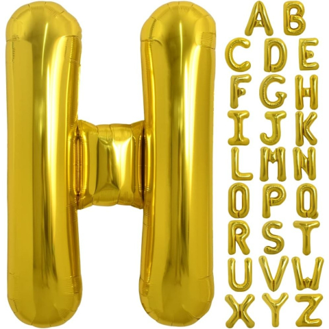 Balon Folie Metalizata Litera H, 80 cm, Umflati cu Heliu sau Aer, Ambalaj Individual, Pai inclus, Auriu [4]