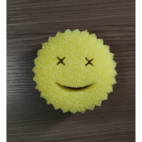 Burete de Vase, Rotund, din Burete PU, Model Smiley Face, Doua Fete, 10 x 4 cm, Galben [1]