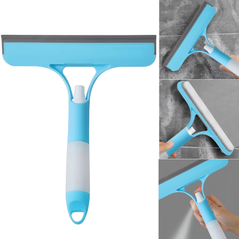 Racleta de Curatare 3 in 1, Multifunctional, Pentru Casa si Masina, Pulverizator de Spray, Racleta din Silicon si Burete, 21.5 x 25.7 cm, Albastru [4]