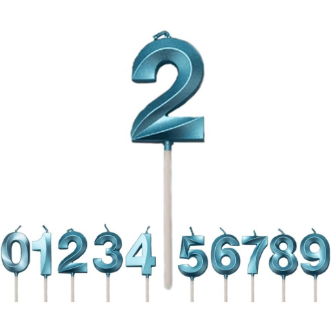 Lumanare Cifra 2, Model Diamond, 5 x 3.4 cm, Albastru [4]