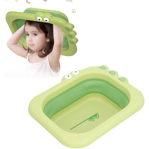 Lavoar Pliabil, pentru Copii, din PP/TPE, Portabil, Model Crocodil, 30x24.5x9 cm, Verde [3]