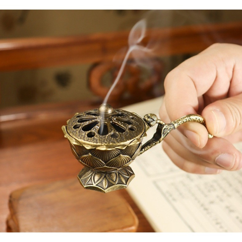 Suport de Tamaiat, din Aliaj de Zinc, Model Lotus, Ignifug, 9.7 x 4.8 x 4.7 cm, Bronz [3]