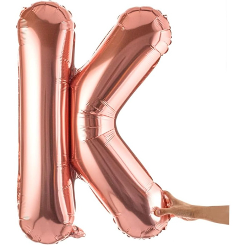 Balon Folie Metalizata Litera K, 100 cm, Umflati cu Heliu sau Aer, Ambalaj Individual, Pai inclus, Rose Gold [7]