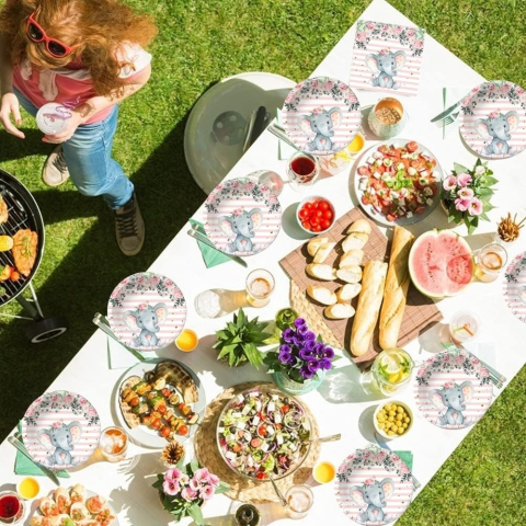 Set 10 Pahare, Imprimeu Elefant, din Carton, 7.5 x 8.5 cm, Roz [2]