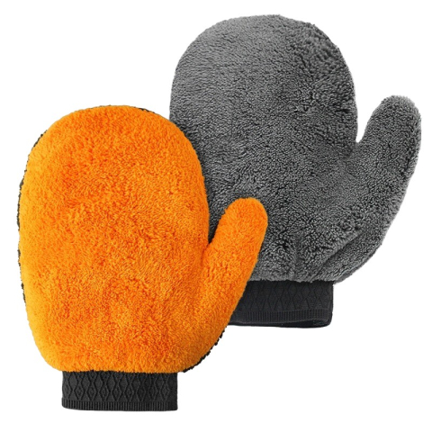 Accesorii Auto - Manusa pentru Spalarea Masinii, Microfibra, Moale, Doua Fete, Umeda sau Uscata, Fara Zgariere, 25x20cm, Portocaliu-Gri