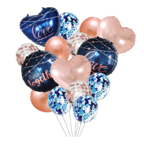 Seturi Baloane Folie - Set 15 baloane pentru Nunta, baloane pentru decor, din folie de aluminiu, 30 x 50 cm, Rose / Albastru