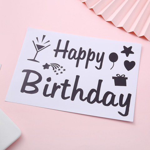 Sticker Autocolant pentru Baloane, Tematica Aniversare, Model Happy Birthday, 29x21 cm, Negru [1]