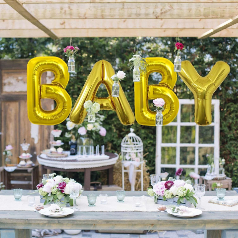 Balon Folie Metalizata Litera B, 80 cm, Umflati cu Heliu sau Aer, Ambalaj Individual, Pai inclus, Auriu [14]