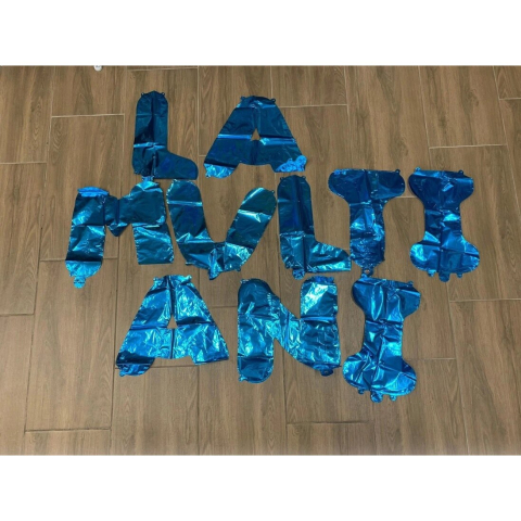 Set 10 Baloane din Folie Metalizata, Figurine Litere, Model La multi ani, Tema Aniversare, 40 cm, Ambalaj Individual, Pai Inclus, Umflare cu Aer sau Heliu, Albastru [3]