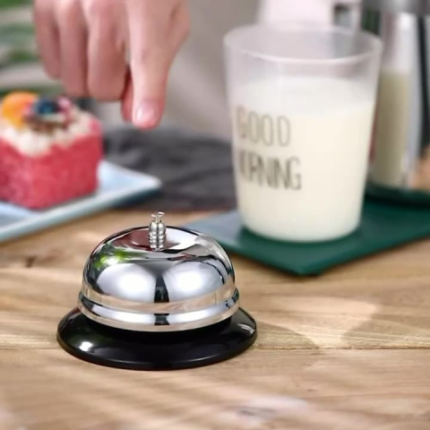Clopotel sonerie metalica pentru receptie hoteluri, baruri, restaurante, material metal si plastic, 6 x 8.5 cm, argintiu [2]