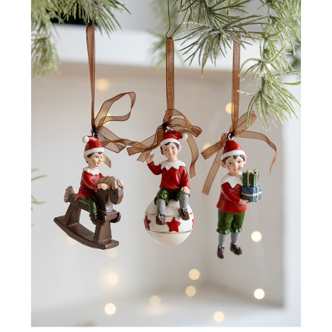 Decoratiune de Craciun, pentru Brad, Model Elf pe Glob, 10 x 4 cm, din Rasina, Multicolor [4]