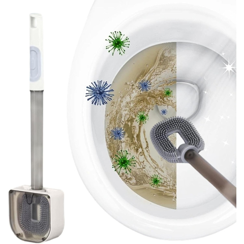 Perie de Toaleta, cu Recipient pentru Detergent, din Plastic+TPR, Montare fara Perforare, 40 x 9 cm, Alb [1]