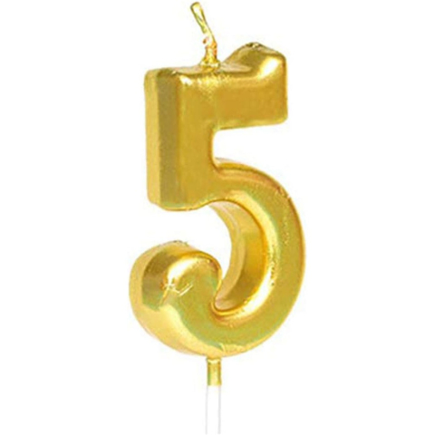 Lumanari si Toppere - Lumanare de Tort, Model Cifra 5, Party, 4.5 x 2.5 cm, din Parafina, Auriu