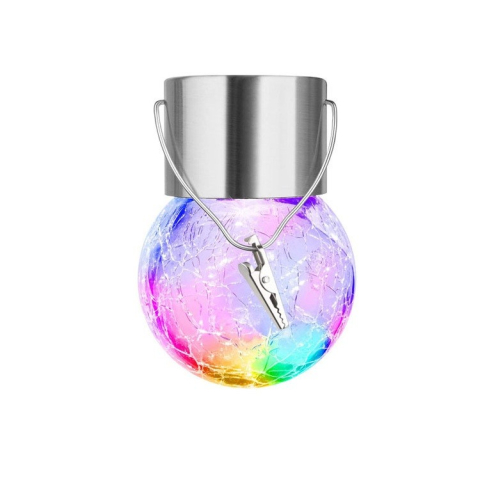 Solare - Lampa Solara LED, Tip Candelabru Mic, Cu Bila Din Sticla Crapata, Exterioara, Impermeabila, Iluminare 6-12 H, Multicolor