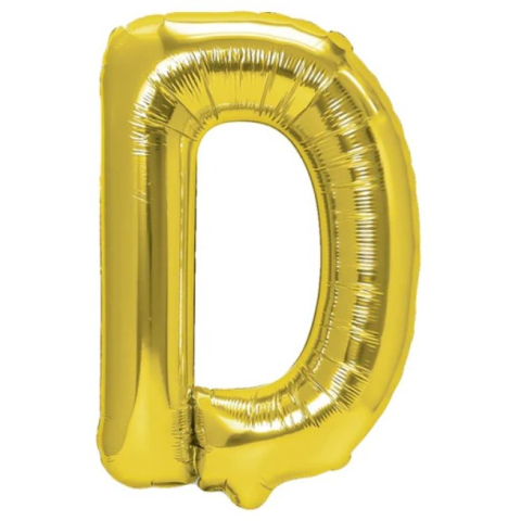 Baloane Folie - Balon Folie Metalizata Litera D, 40 cm, Umflati cu Heliu sau Aer, Ambalaj Individual, Pai inclus, Auriu